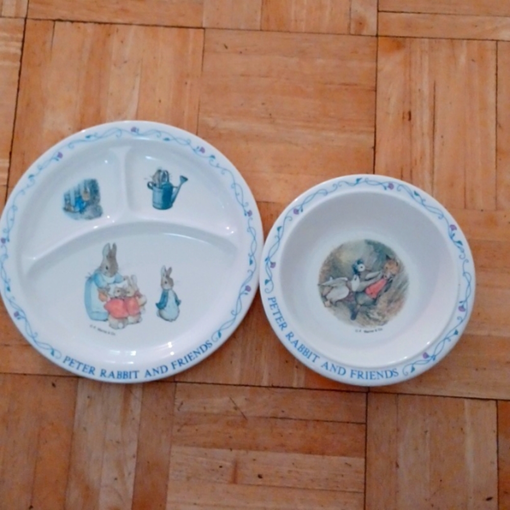 Children divided plate and bowl Peter Rabbit and friends Made by Eden